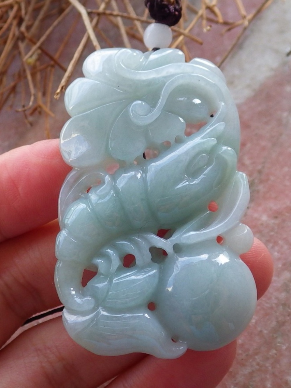 Certified Natural Burma A Jade Jadeite Lobster Ruyi Coin Pendant Necklace
